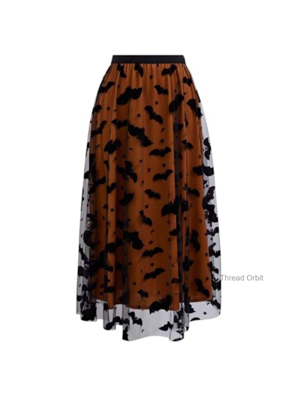Women's Tulle Tutu Skirt with Velvet Bats, Elastic Waist, Halloween Party Midi